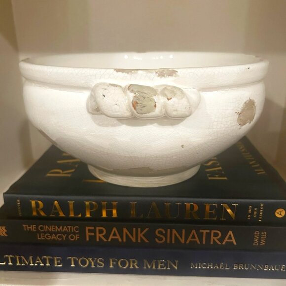 NWT Distressed Farmhouse Style Ivory Bowl With Crackle Glaze - Picture 3 of 8